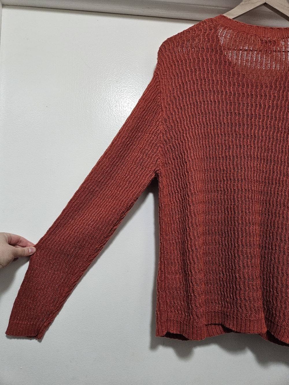 Baxter & Wells XL Ramie Cotton sweater cardigan burnt orange crochet knit button - Picture 14 of 16